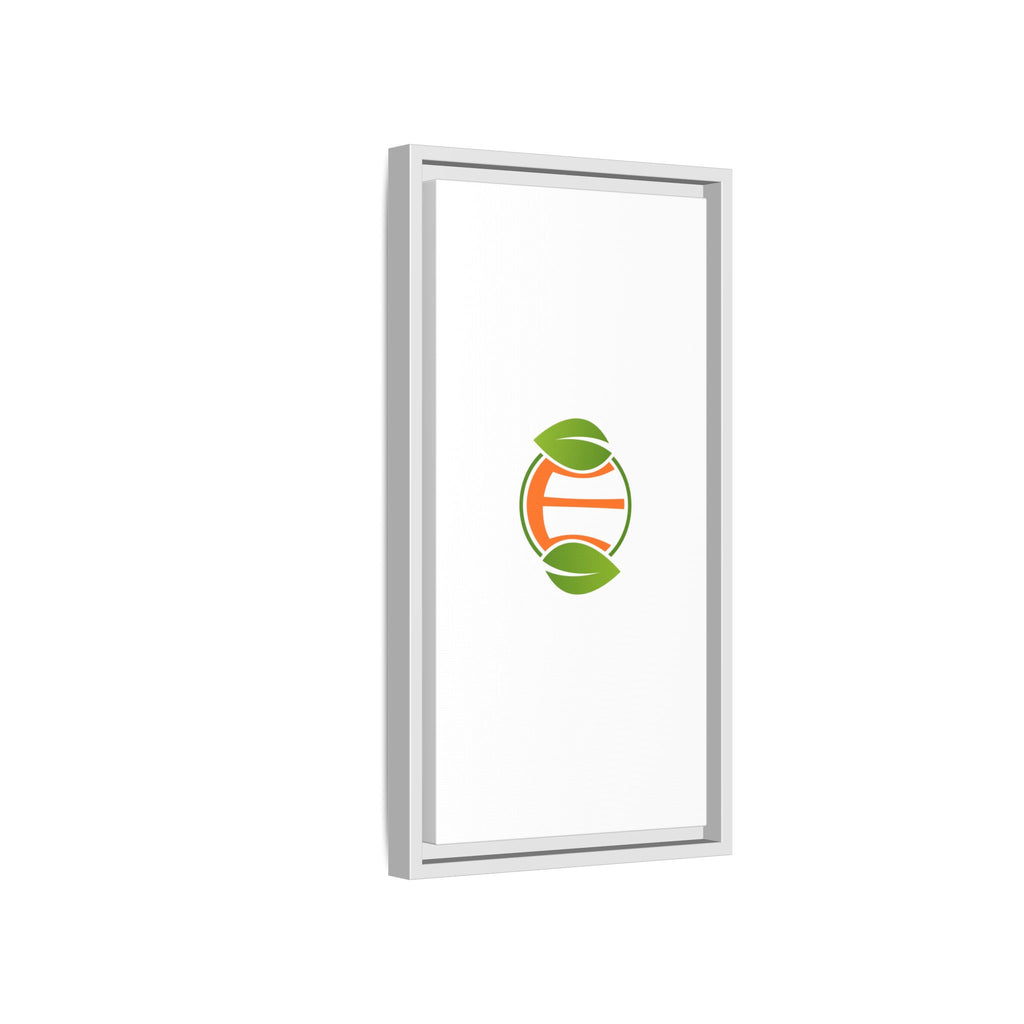 Framed Matte Canvas Print — Minimal Green Orange Leaf Logo Wall Art