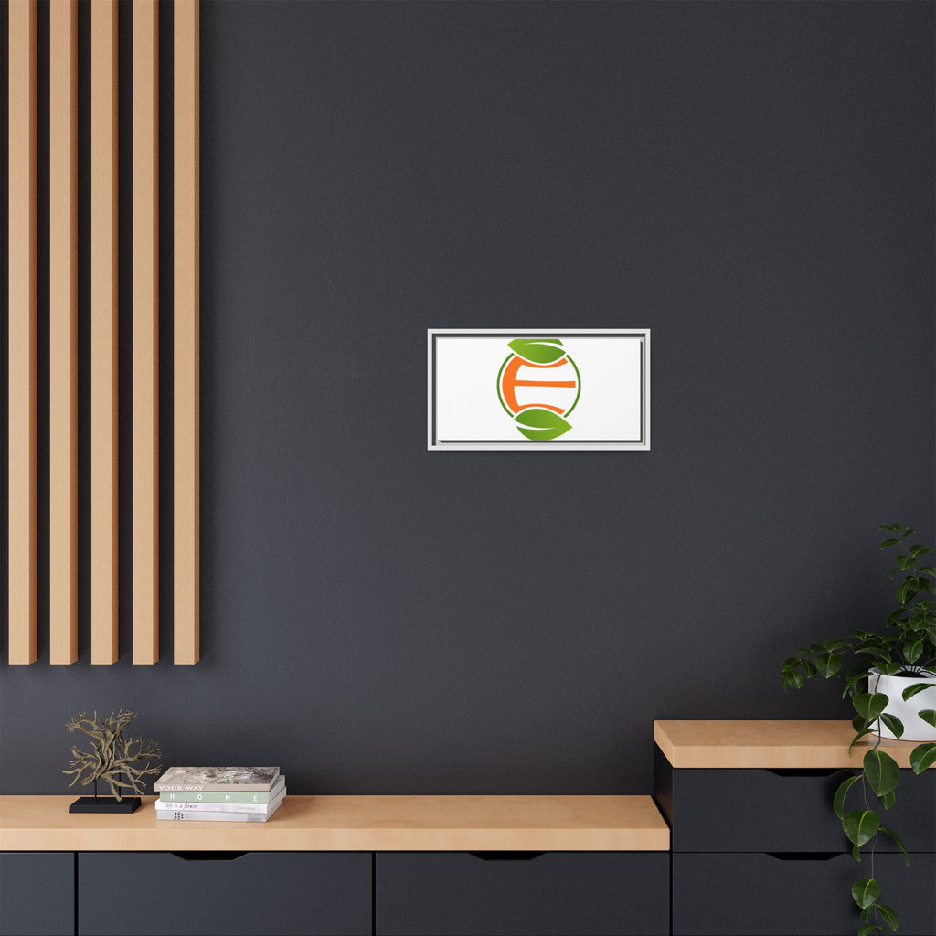 Framed Matte Canvas Print — Minimal Green Orange Leaf Logo Wall Art