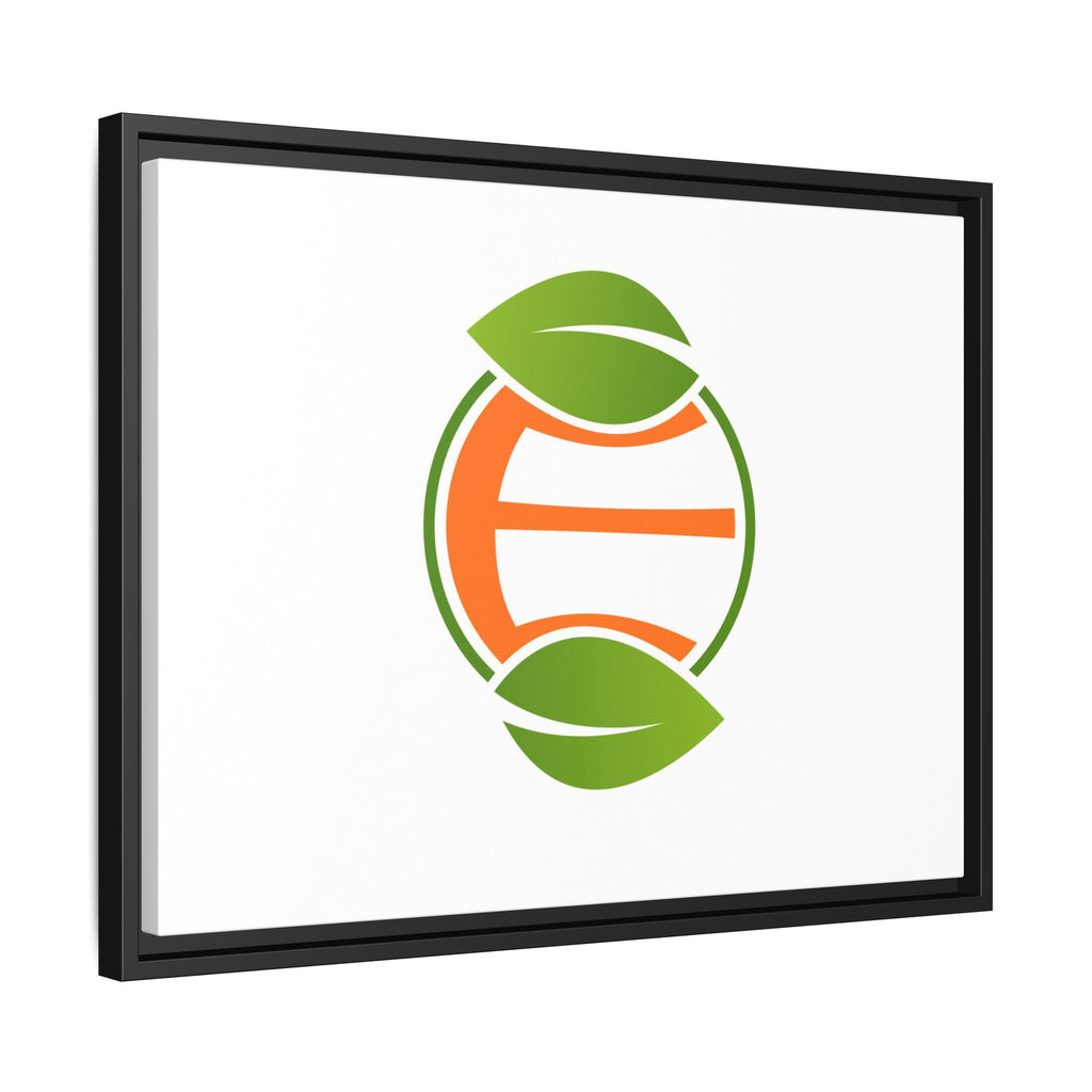 Framed Matte Canvas Print — Minimal Green Orange Leaf Logo Wall Art