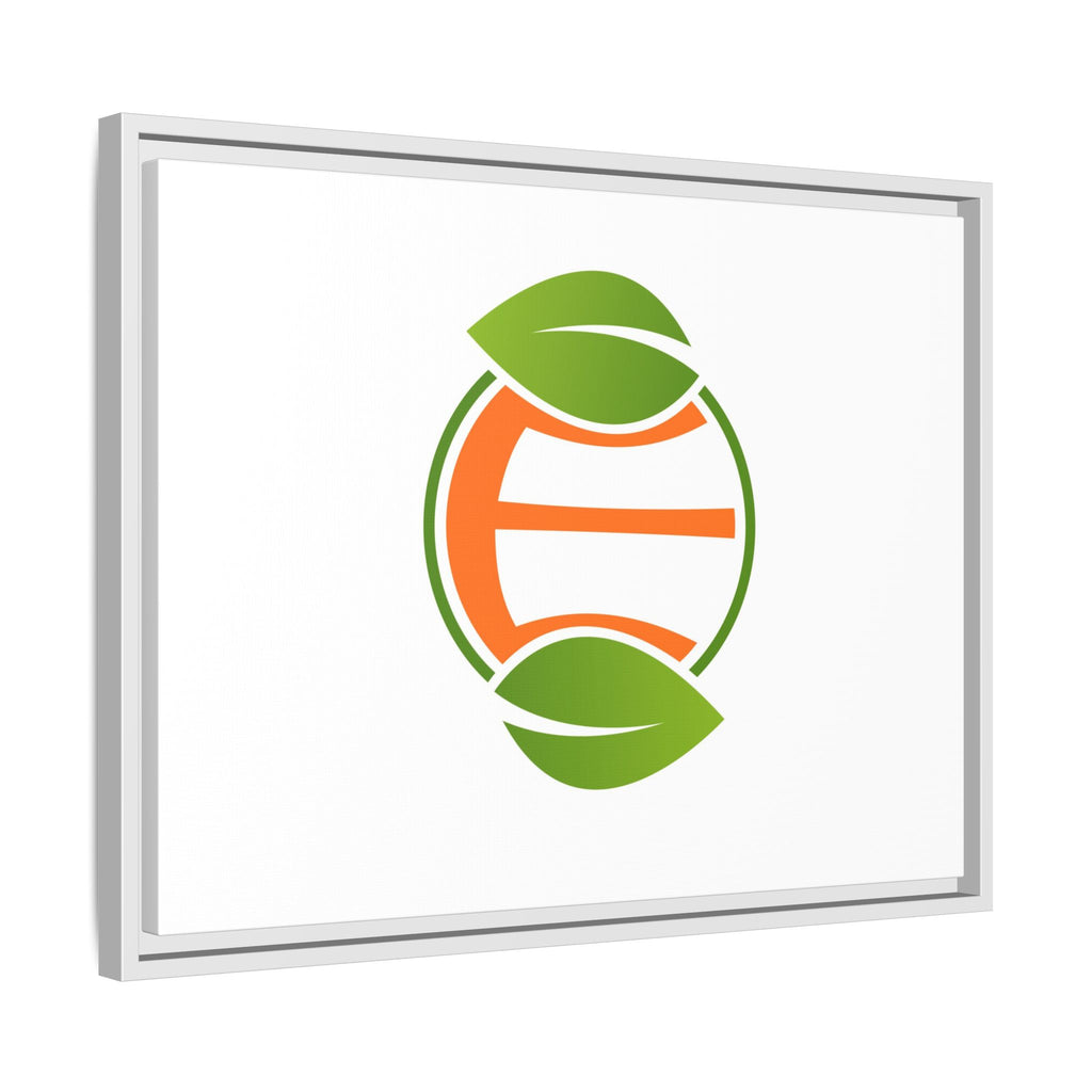Framed Matte Canvas Print — Minimal Green Orange Leaf Logo Wall Art