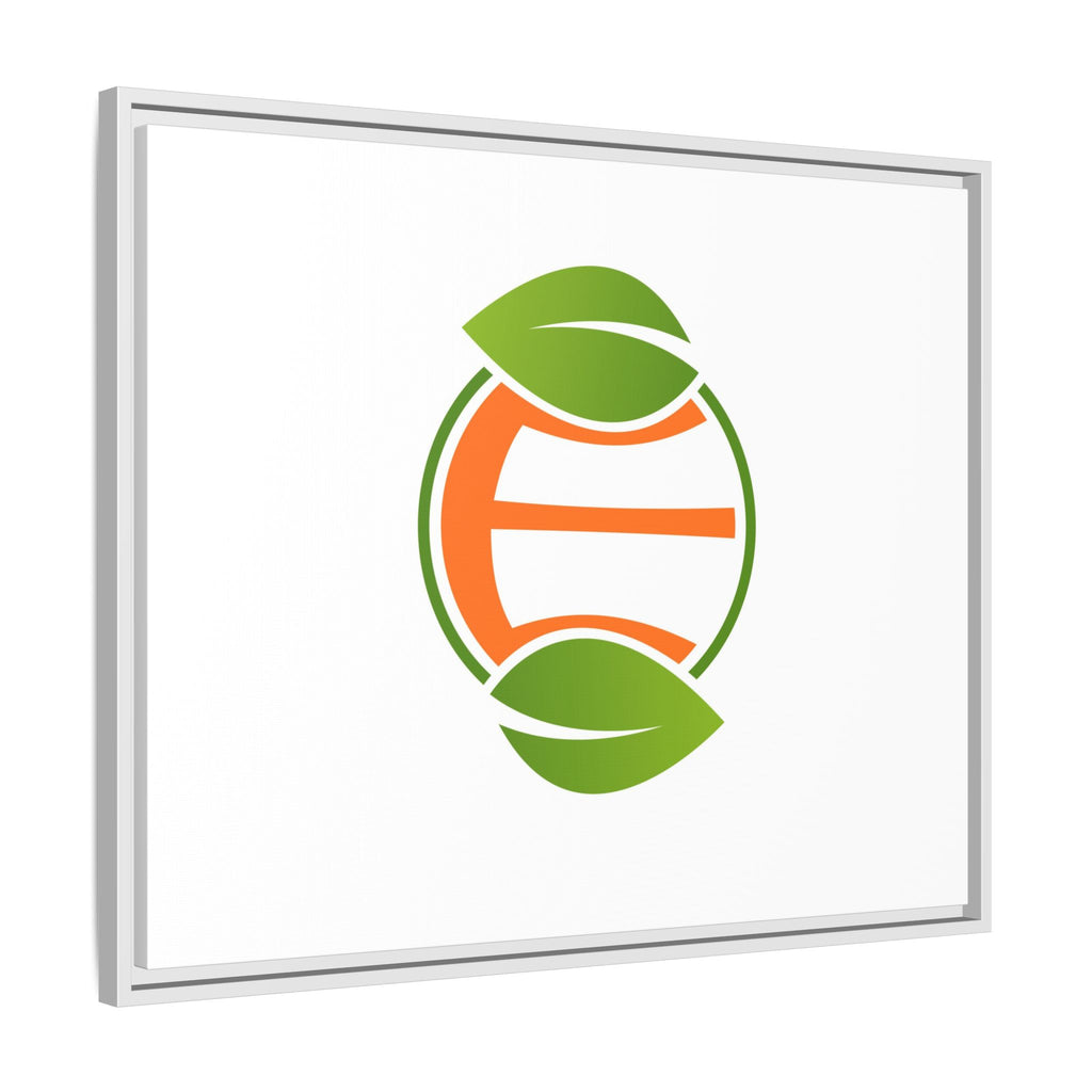 Framed Matte Canvas Print — Minimal Green Orange Leaf Logo Wall Art