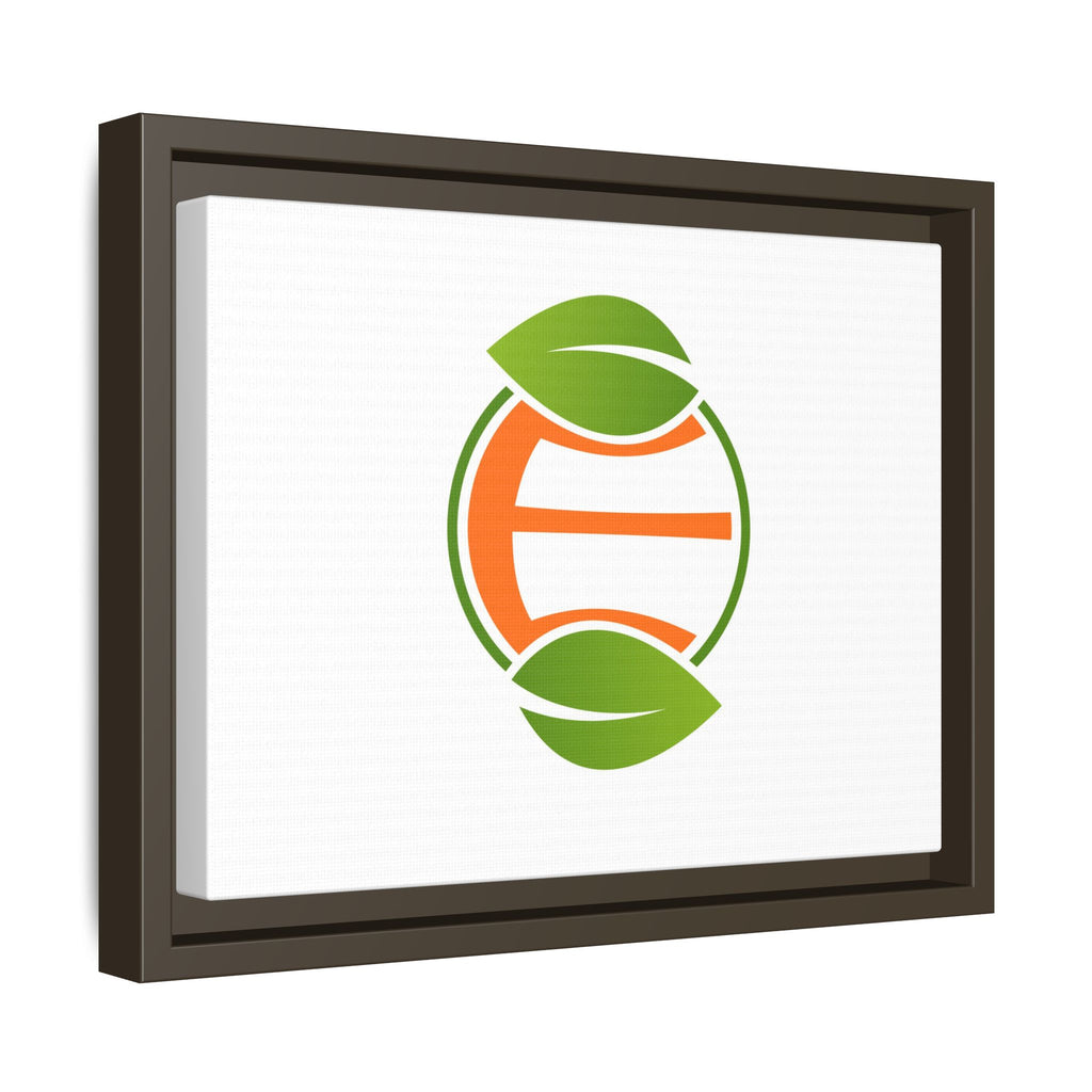 Framed Matte Canvas Print — Minimal Green Orange Leaf Logo Wall Art