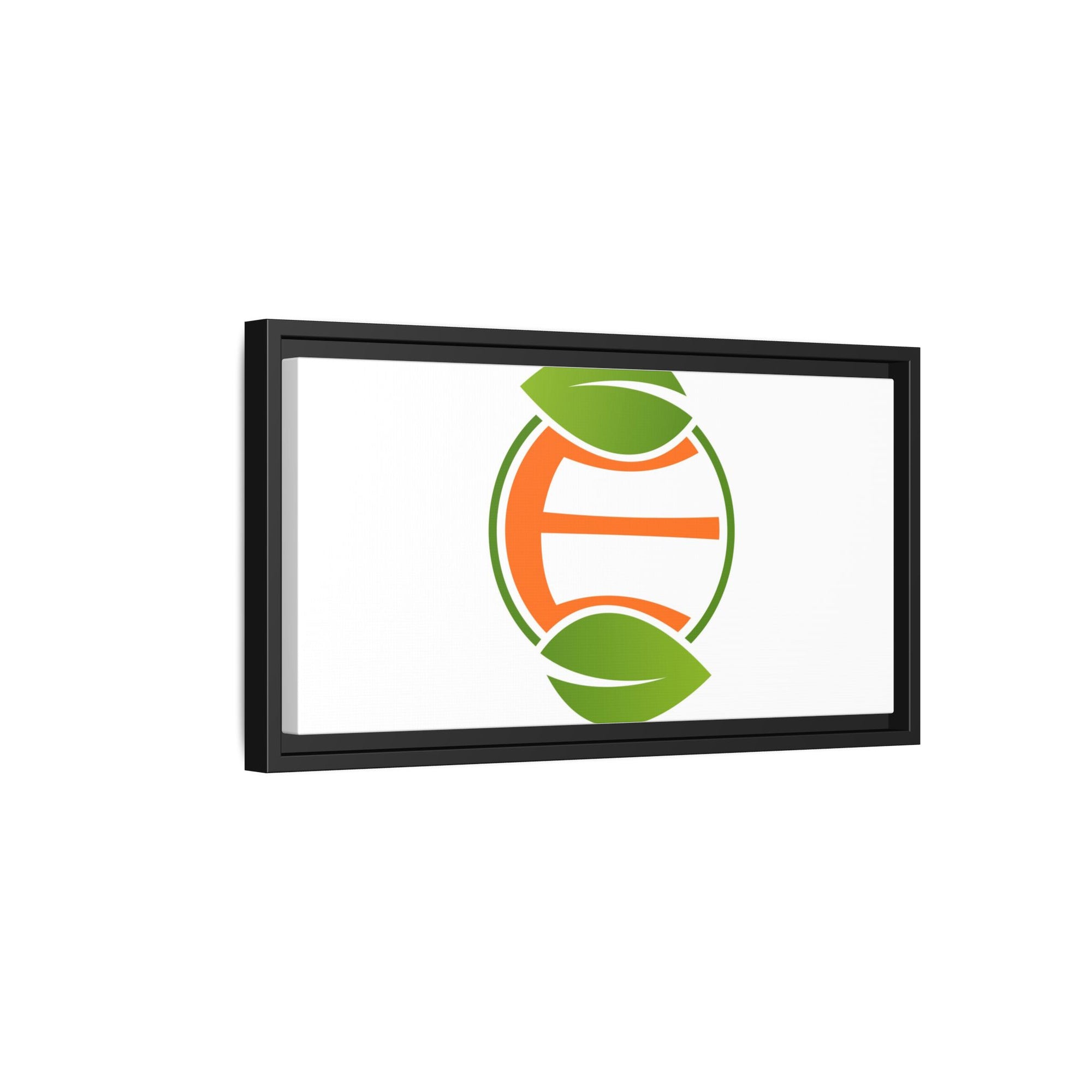 Framed Matte Canvas Print — Minimal Green Orange Leaf Logo Wall Art