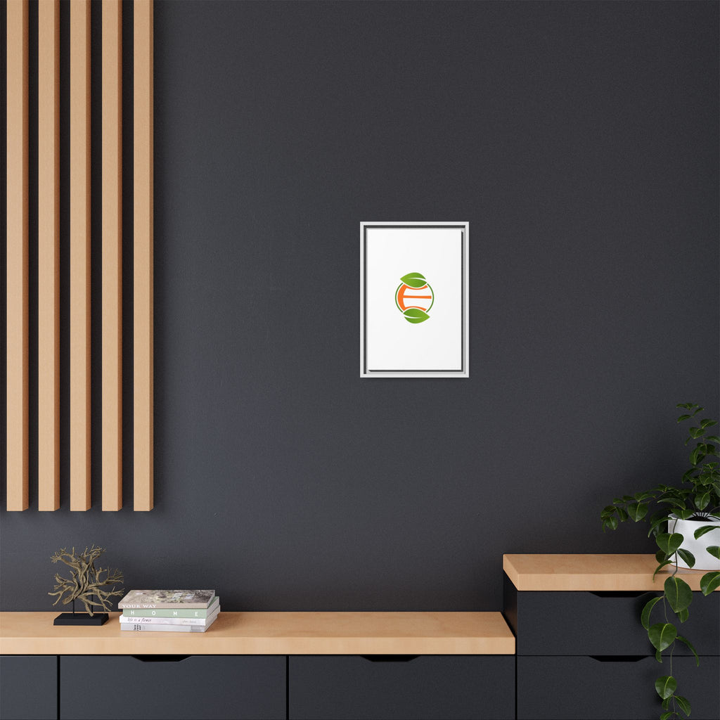 Framed Matte Canvas Print — Minimal Green Orange Leaf Logo Wall Art