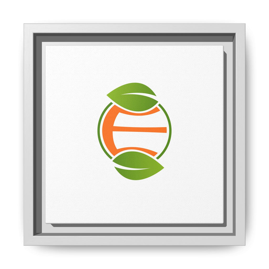 Framed Matte Canvas Print — Minimal Green Orange Leaf Logo Wall Art
