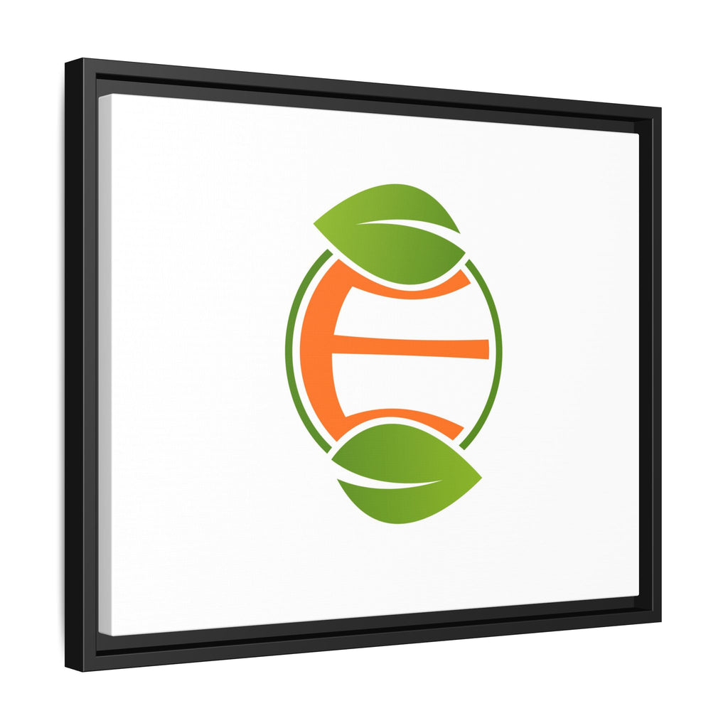 Framed Matte Canvas Print — Minimal Green Orange Leaf Logo Wall Art