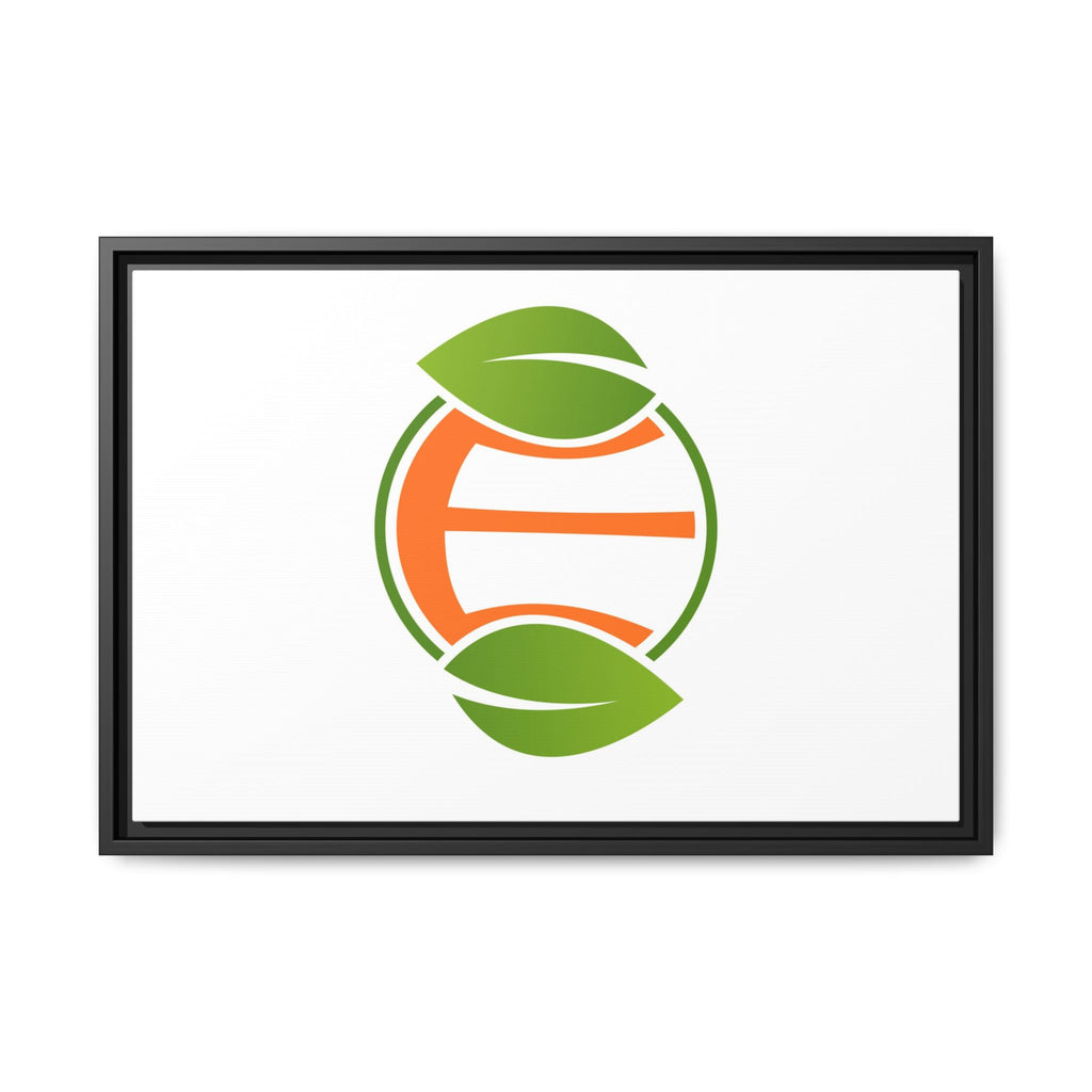 Framed Matte Canvas Print — Minimal Green Orange Leaf Logo Wall Art
