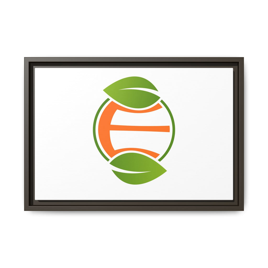Framed Matte Canvas Print — Minimal Green Orange Leaf Logo Wall Art