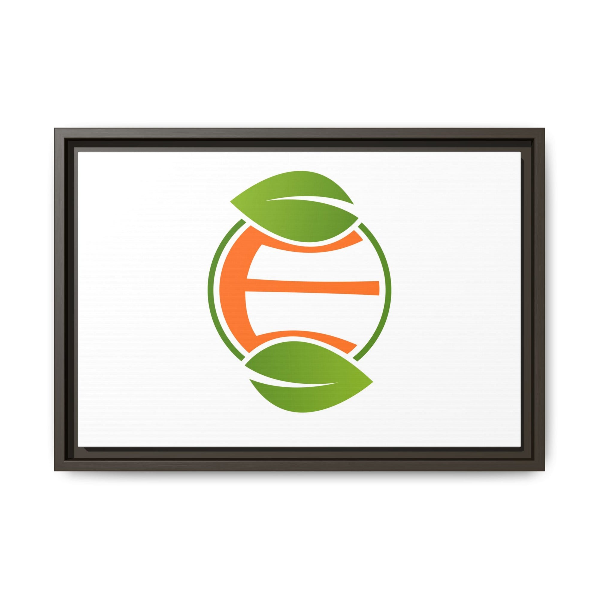 Framed Matte Canvas Print — Minimal Green Orange Leaf Logo Wall Art