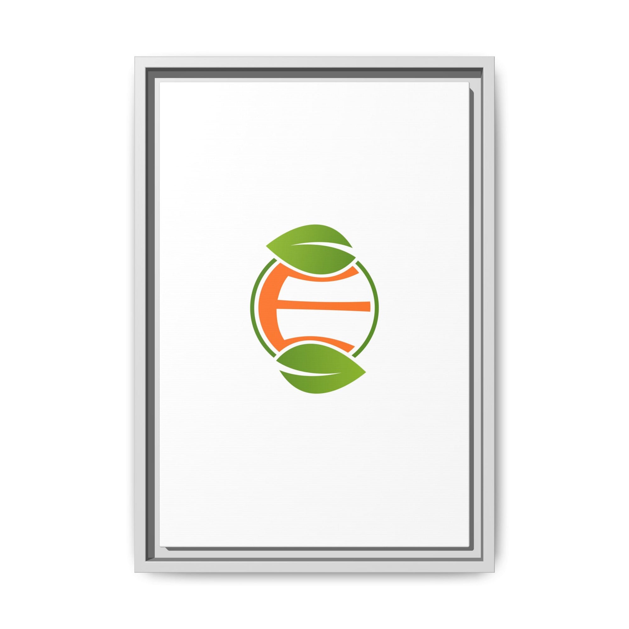 Framed Matte Canvas Print — Minimal Green Orange Leaf Logo Wall Art