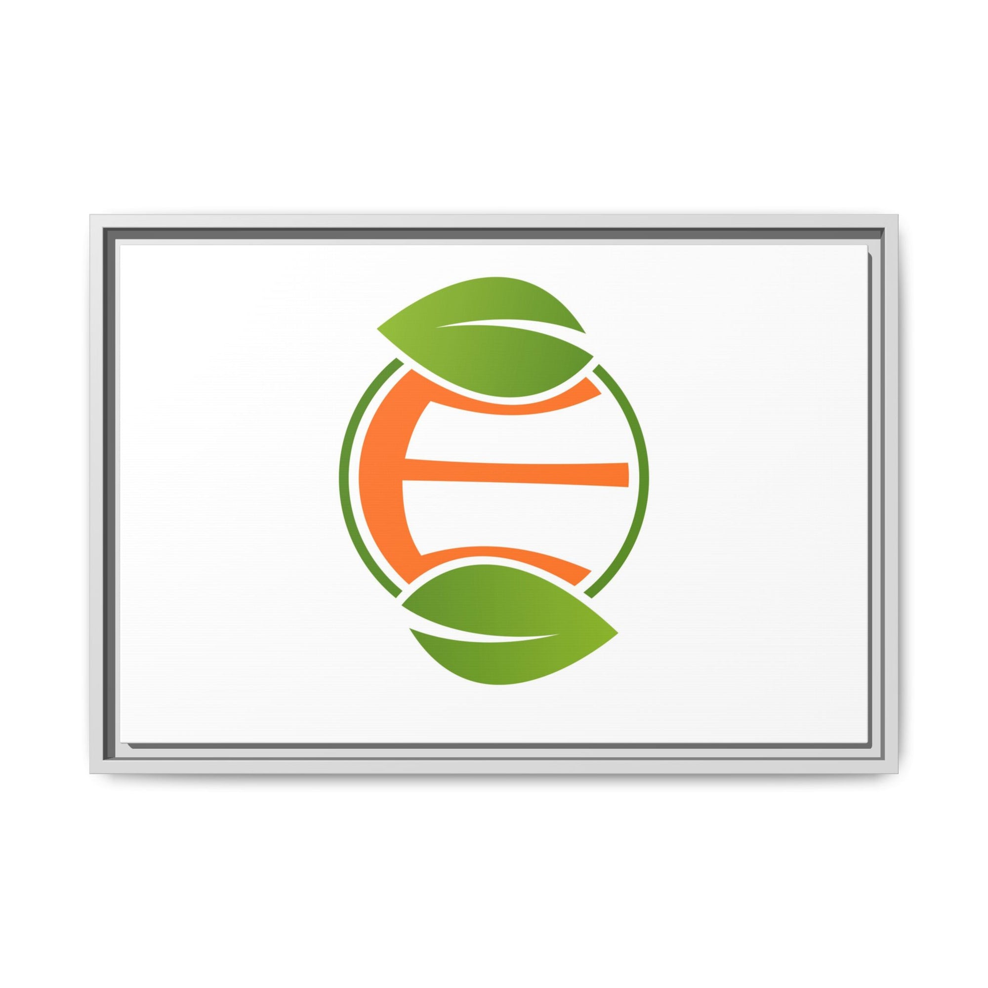 Framed Matte Canvas Print — Minimal Green Orange Leaf Logo Wall Art