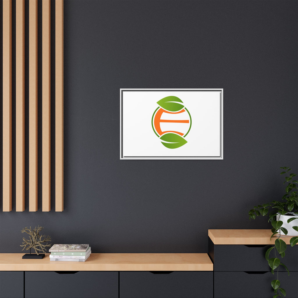 Framed Matte Canvas Print — Minimal Green Orange Leaf Logo Wall Art