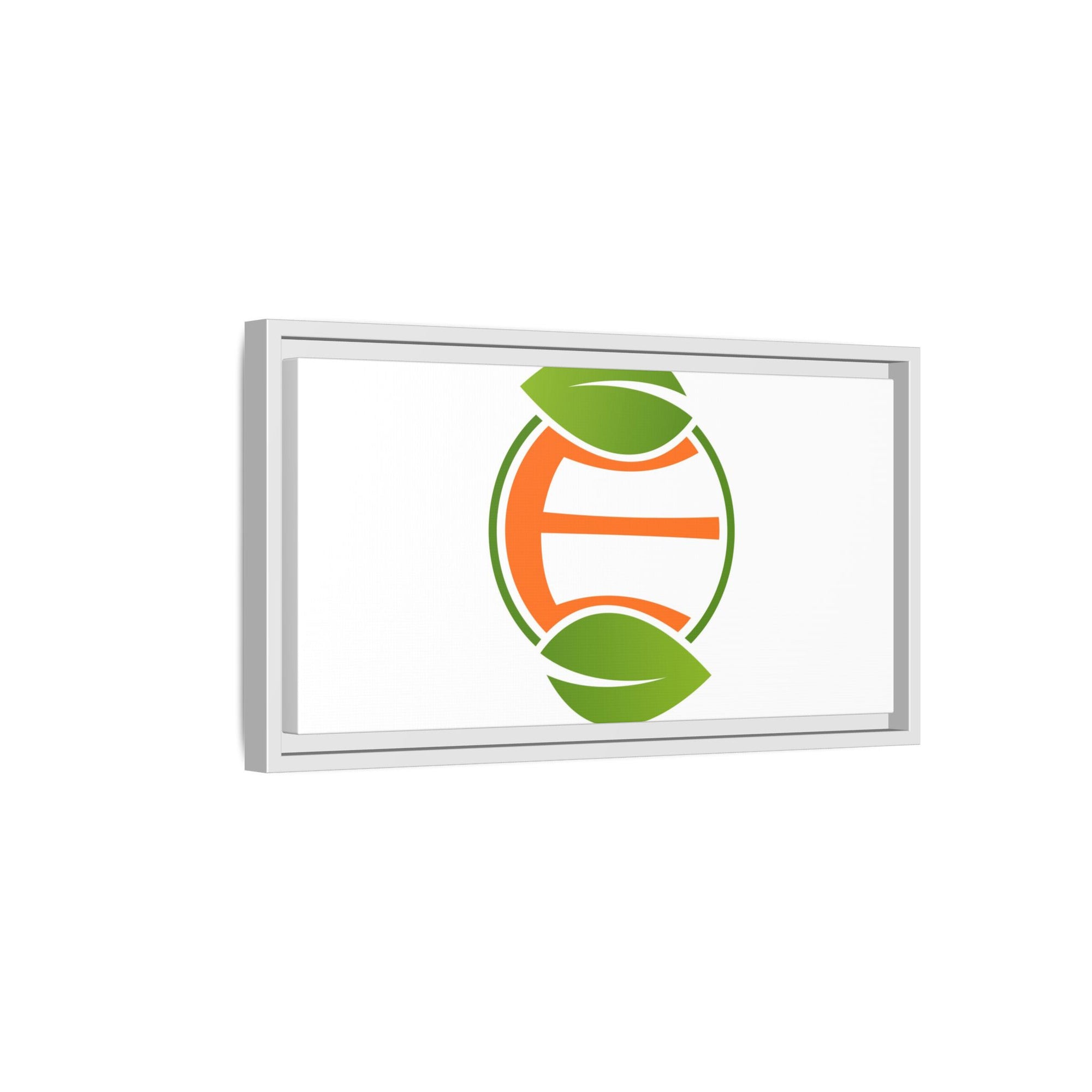 Framed Matte Canvas Print — Minimal Green Orange Leaf Logo Wall Art