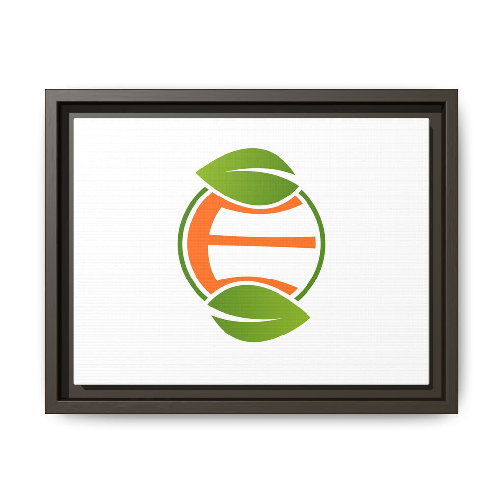 Framed Matte Canvas Print — Minimal Green Orange Leaf Logo Wall Art