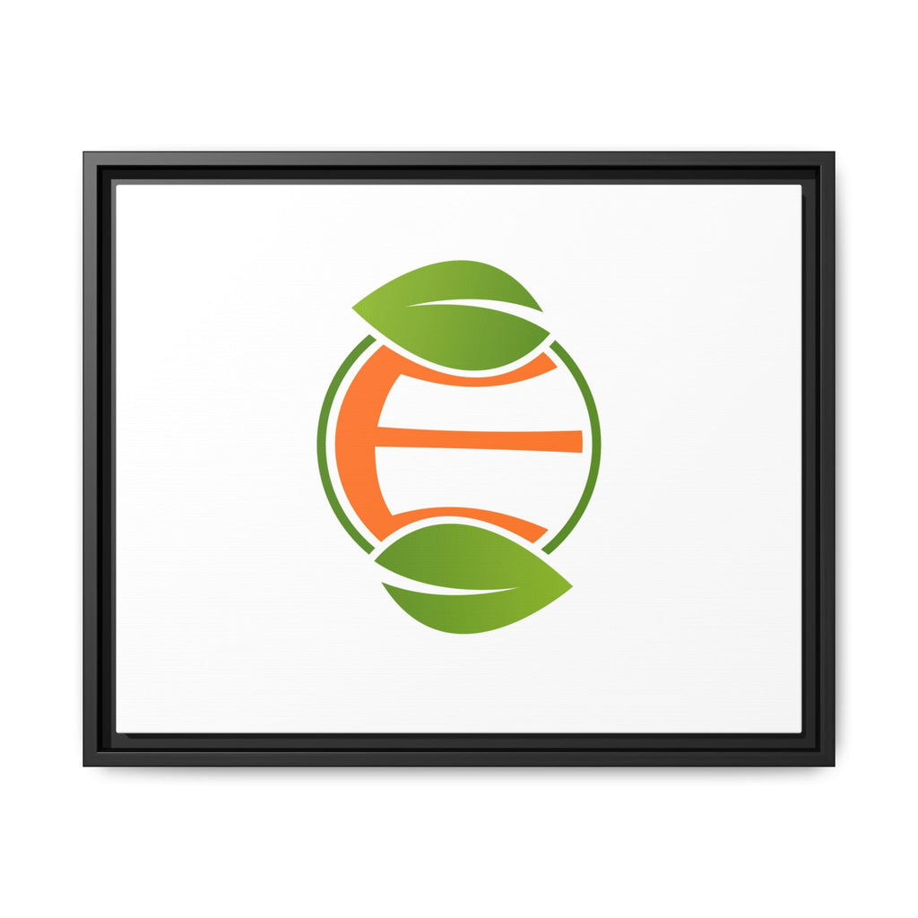 Framed Matte Canvas Print — Minimal Green Orange Leaf Logo Wall Art