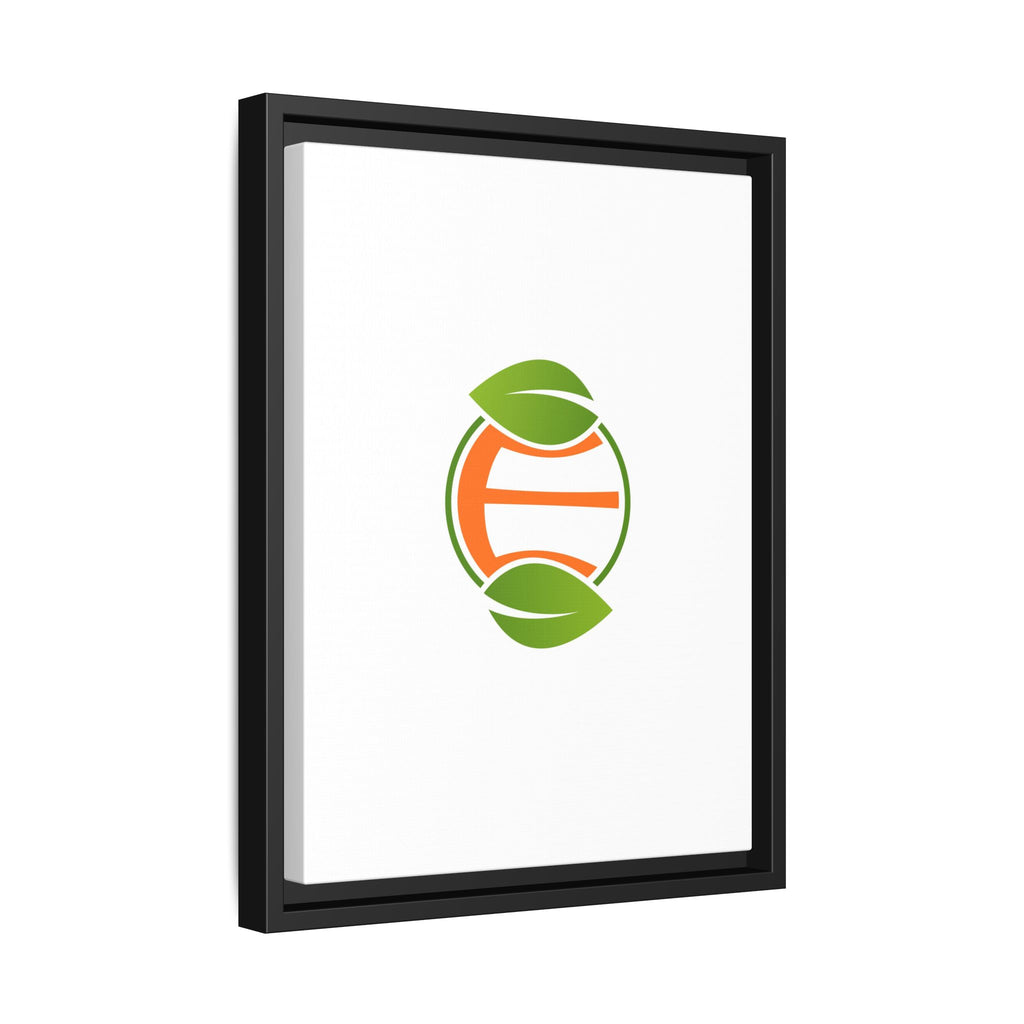 Framed Matte Canvas Print — Minimal Green Orange Leaf Logo Wall Art