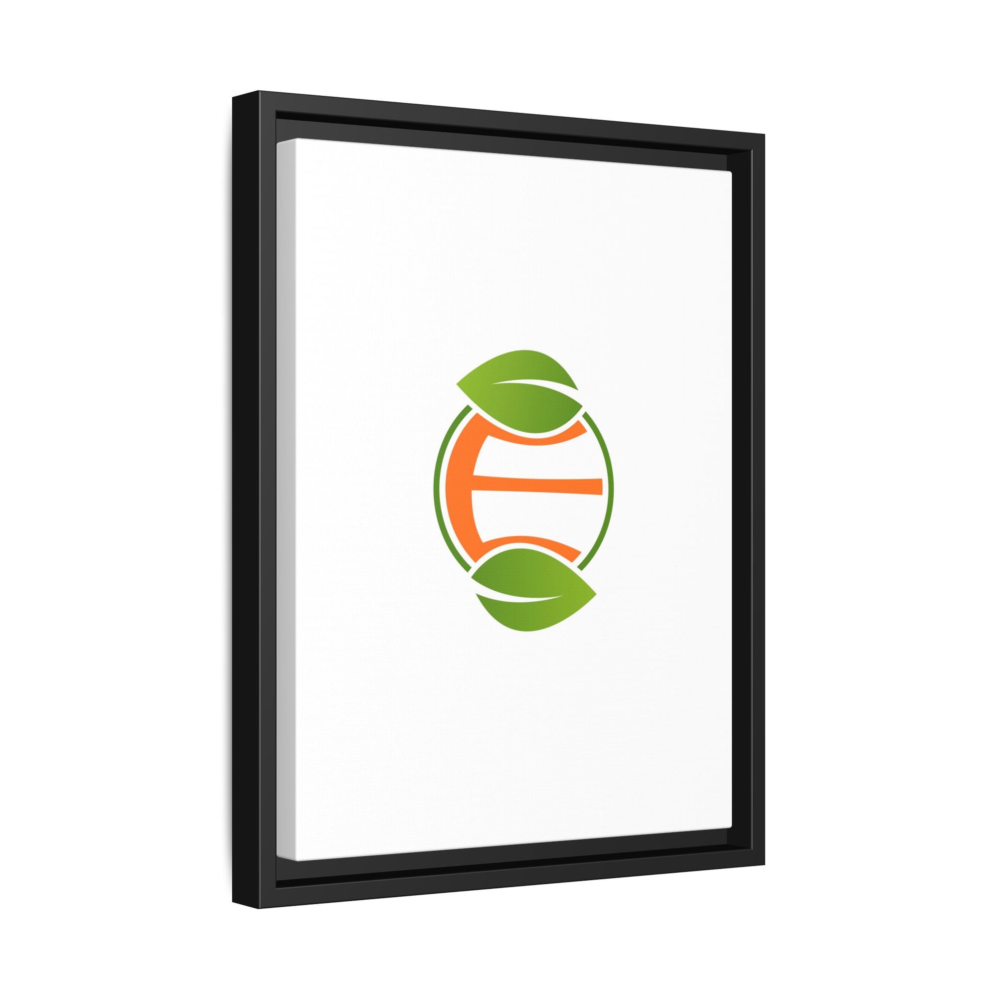Framed Matte Canvas Print — Minimal Green Orange Leaf Logo Wall Art