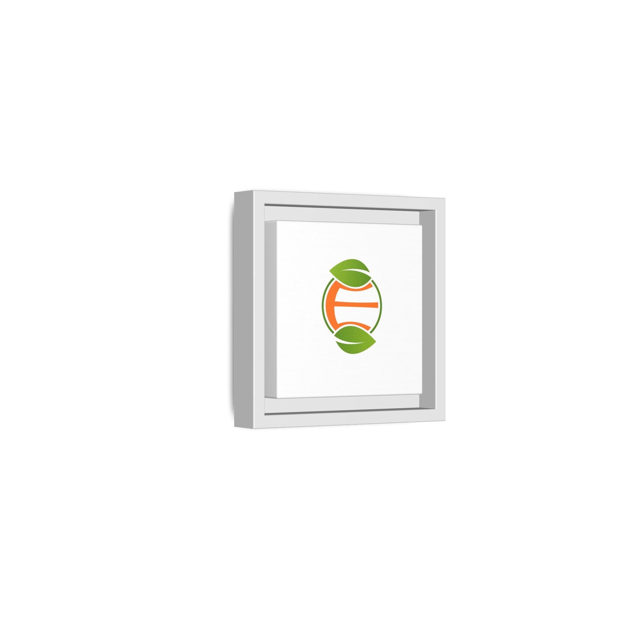Framed Matte Canvas Print — Minimal Green Orange Leaf Logo Wall Art