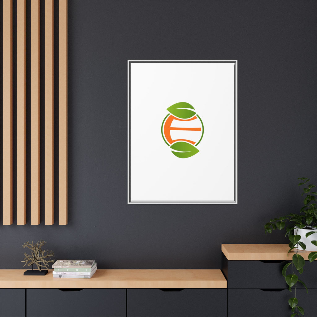Framed Matte Canvas Print — Minimal Green Orange Leaf Logo Wall Art