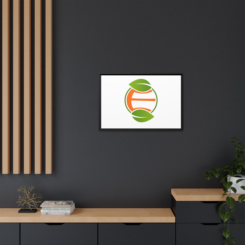 Framed Matte Canvas Print — Minimal Green Orange Leaf Logo Wall Art