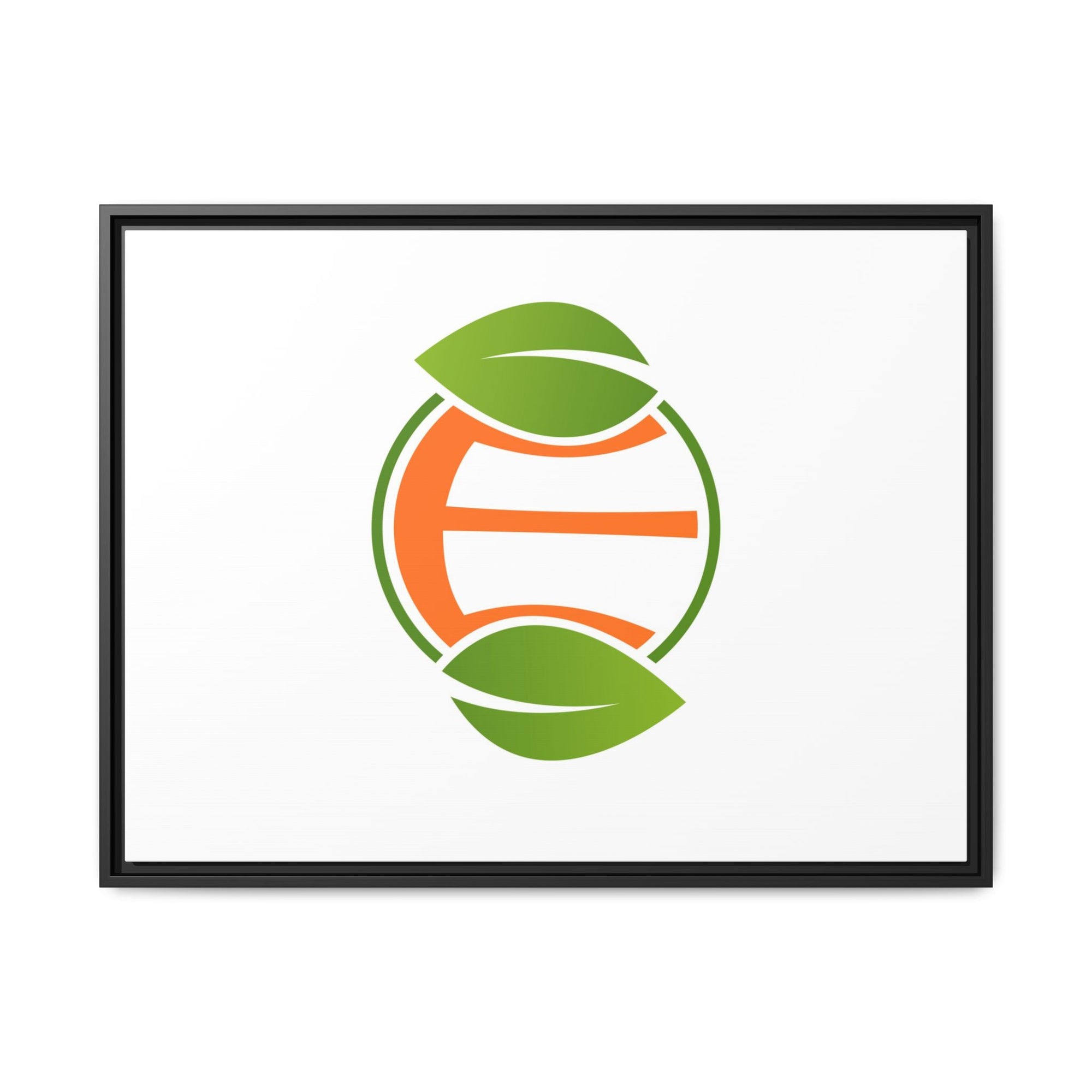 Framed Matte Canvas Print — Minimal Green Orange Leaf Logo Wall Art